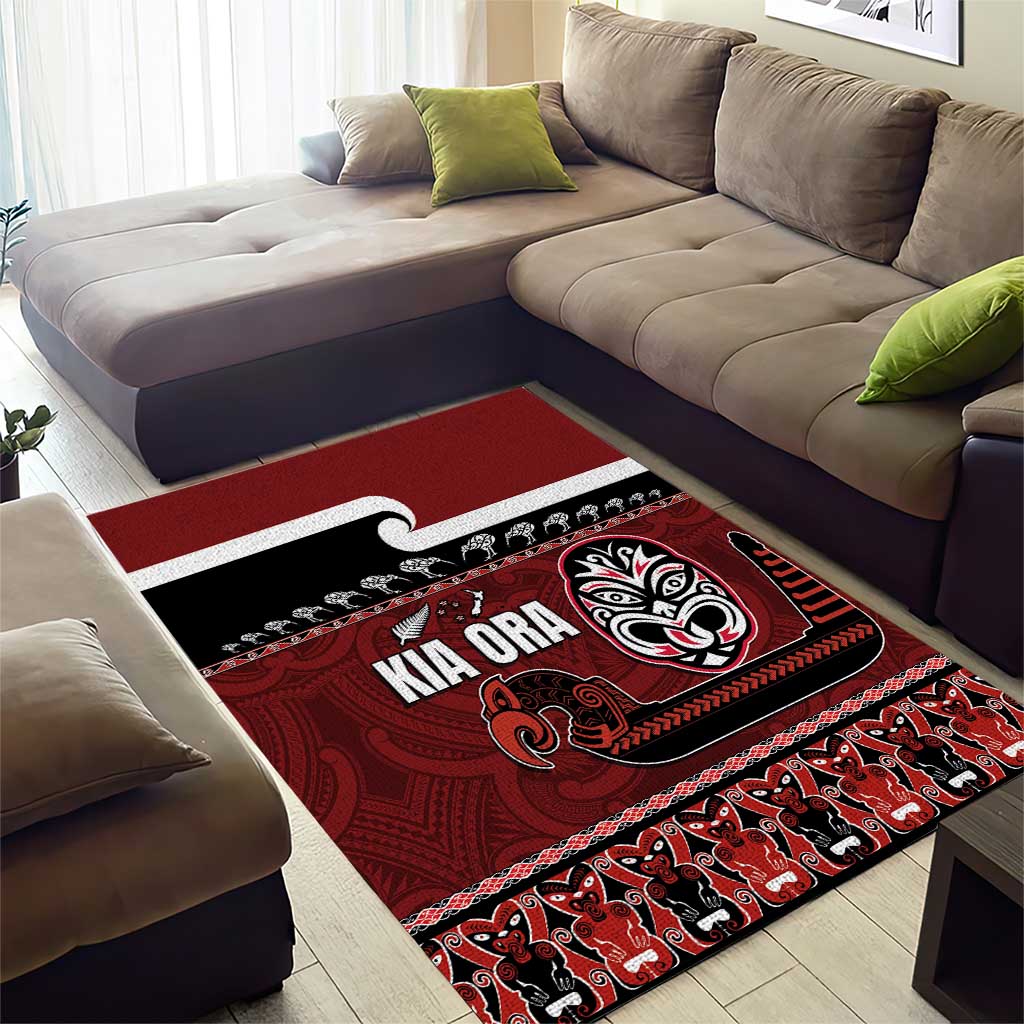 New Zealand Culture Area Rug Kia Ora Aotearoa Moko Tattoo Mask with Waka and Maori Art Pattern LT03 - Polynesian Pride