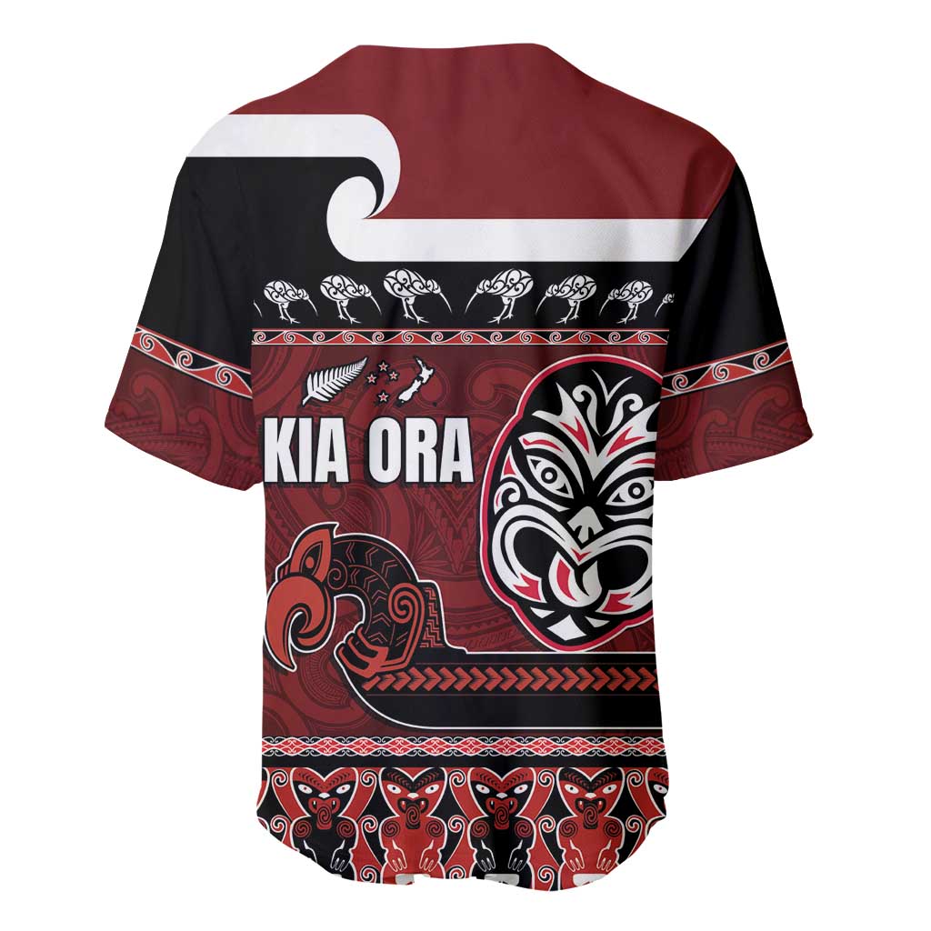 New Zealand Culture Baseball Jersey Kia Ora Aotearoa Moko Tattoo Mask with Waka and Maori Art Pattern LT03 - Polynesian Pride