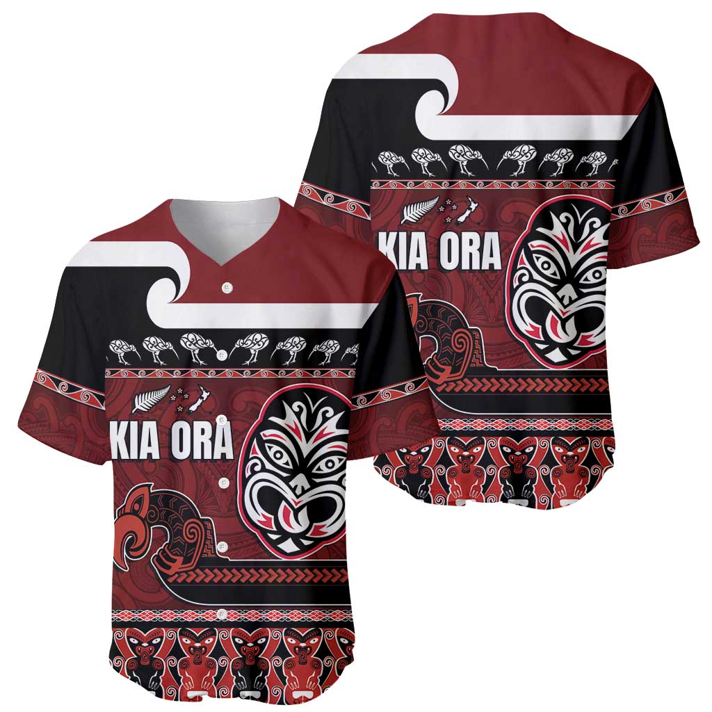 New Zealand Culture Baseball Jersey Kia Ora Aotearoa Moko Tattoo Mask with Waka and Maori Art Pattern LT03 - Polynesian Pride