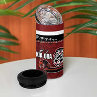 New Zealand Culture 4 in 1 Can Cooler Tumbler Kia Ora Aotearoa Moko Tattoo Mask with Waka and Maori Art Pattern LT03 - Polynesian Pride