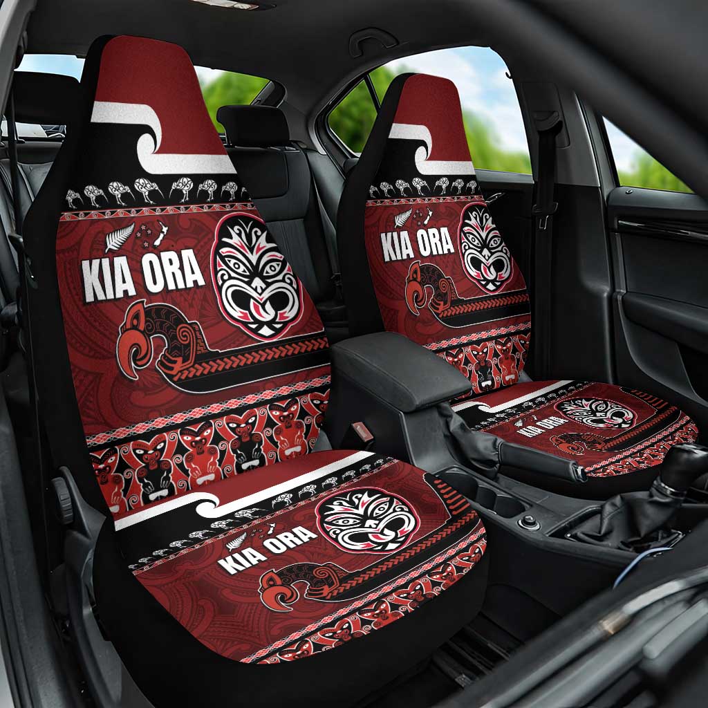 New Zealand Culture Car Seat Cover Kia Ora Aotearoa Moko Tattoo Mask with Waka and Maori Art Pattern LT03 One Size Red - Polynesian Pride