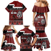 New Zealand Culture Family Matching Mermaid Dress and Hawaiian Shirt Kia Ora Aotearoa Moko Tattoo Mask with Waka and Maori Art Pattern LT03 - Polynesian Pride