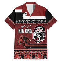 New Zealand Culture Family Matching Mermaid Dress and Hawaiian Shirt Kia Ora Aotearoa Moko Tattoo Mask with Waka and Maori Art Pattern LT03 Dad's Shirt - Short Sleeve Red - Polynesian Pride