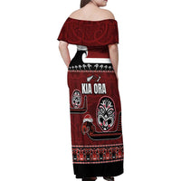 New Zealand Culture Family Matching Off Shoulder Maxi Dress and Hawaiian Shirt Kia Ora Aotearoa Moko Tattoo Mask with Waka and Maori Art Pattern LT03 - Polynesian Pride