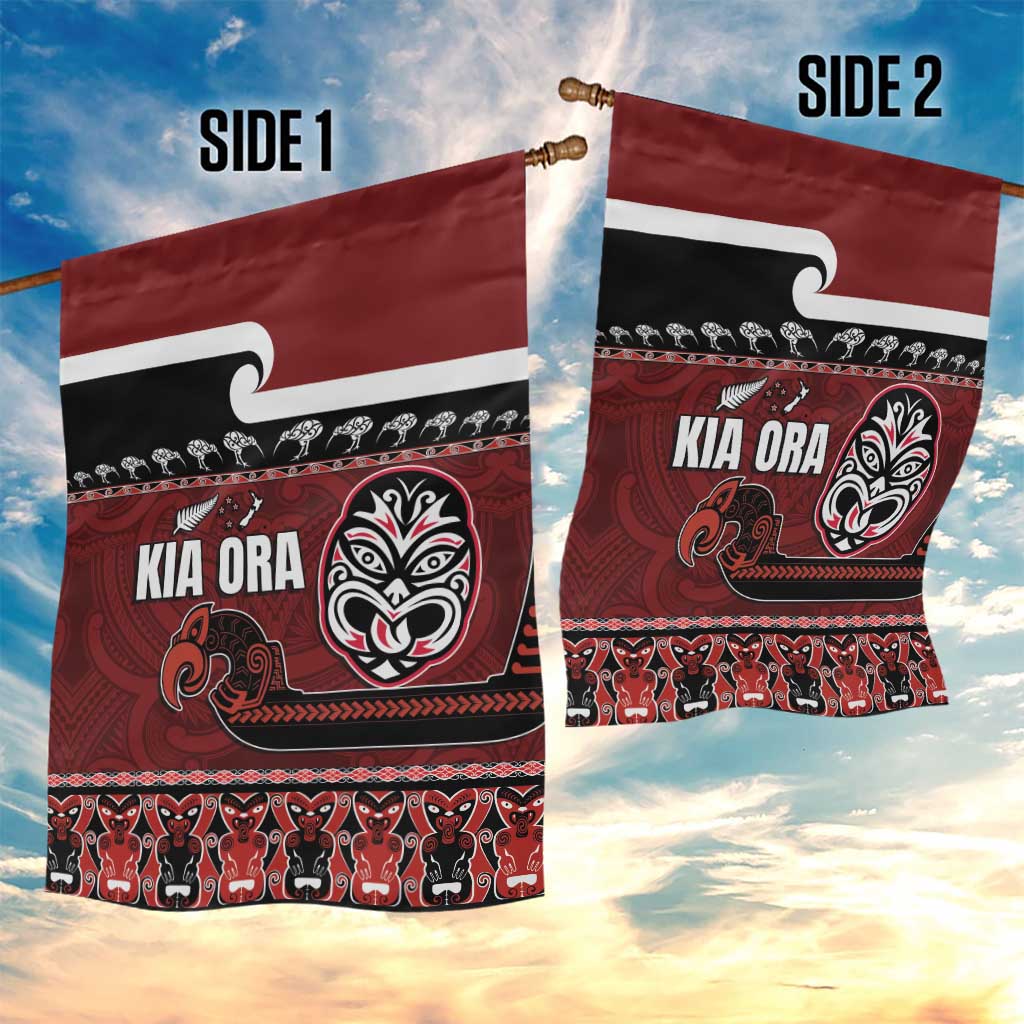 New Zealand Culture Garden Flag Kia Ora Aotearoa Moko Tattoo Mask with Waka and Maori Art Pattern LT03 - Polynesian Pride