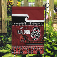New Zealand Culture Garden Flag Kia Ora Aotearoa Moko Tattoo Mask with Waka and Maori Art Pattern LT03 Garden Flag Red - Polynesian Pride