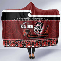 New Zealand Culture Hooded Blanket Kia Ora Aotearoa Moko Tattoo Mask with Waka and Maori Art Pattern LT03 One Size Red - Polynesian Pride