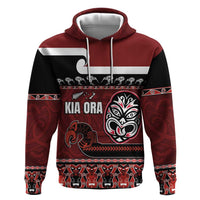 New Zealand Culture Hoodie Kia Ora Aotearoa Moko Tattoo Mask with Waka and Maori Art Pattern LT03 Pullover Hoodie Red - Polynesian Pride