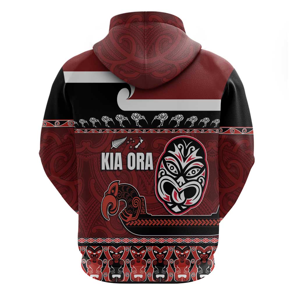 New Zealand Culture Hoodie Kia Ora Aotearoa Moko Tattoo Mask with Waka and Maori Art Pattern LT03 - Polynesian Pride