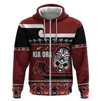 New Zealand Culture Hoodie Kia Ora Aotearoa Moko Tattoo Mask with Waka and Maori Art Pattern LT03 Zip Hoodie Red - Polynesian Pride
