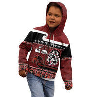 New Zealand Culture Kid Hoodie Kia Ora Aotearoa Moko Tattoo Mask with Waka and Maori Art Pattern LT03 - Polynesian Pride