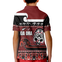 New Zealand Culture Kid Polo Shirt Kia Ora Aotearoa Moko Tattoo Mask with Waka and Maori Art Pattern LT03 - Polynesian Pride