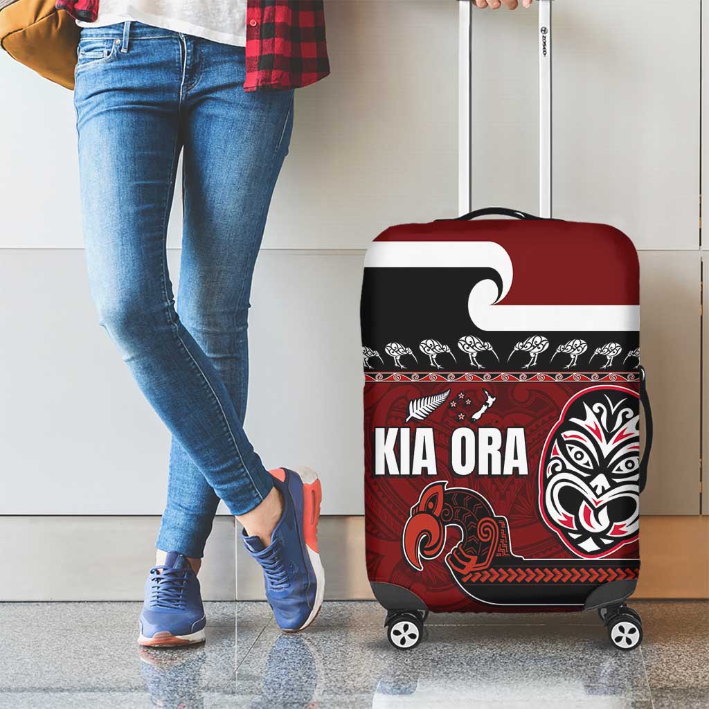 New Zealand Culture Luggage Cover Kia Ora Aotearoa Moko Tattoo Mask with Waka and Maori Art Pattern LT03 - Polynesian Pride