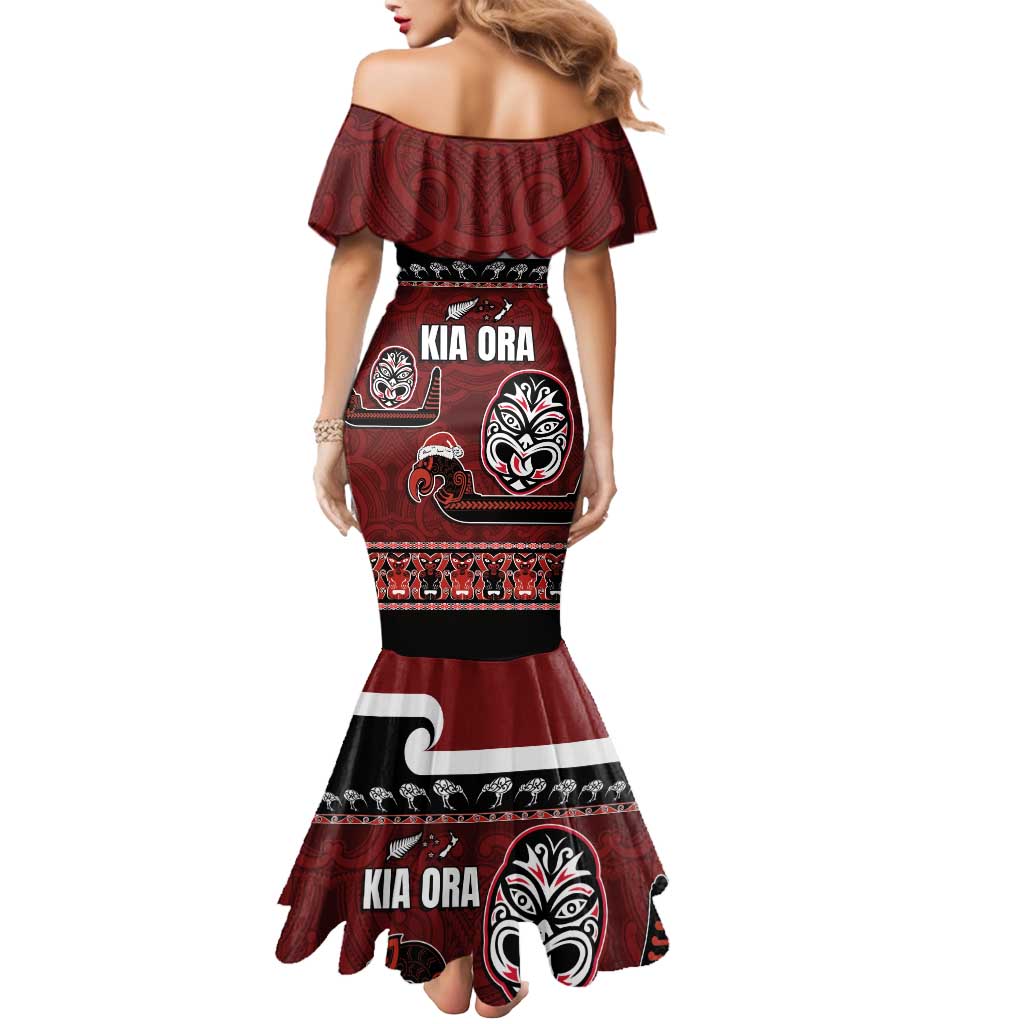 New Zealand Culture Mermaid Dress Kia Ora Aotearoa Moko Tattoo Mask with Waka and Maori Art Pattern LT03 - Polynesian Pride