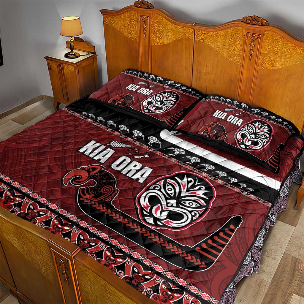 New Zealand Culture Quilt Bed Set Kia Ora Aotearoa Moko Tattoo Mask with Waka and Maori Art Pattern LT03 - Polynesian Pride