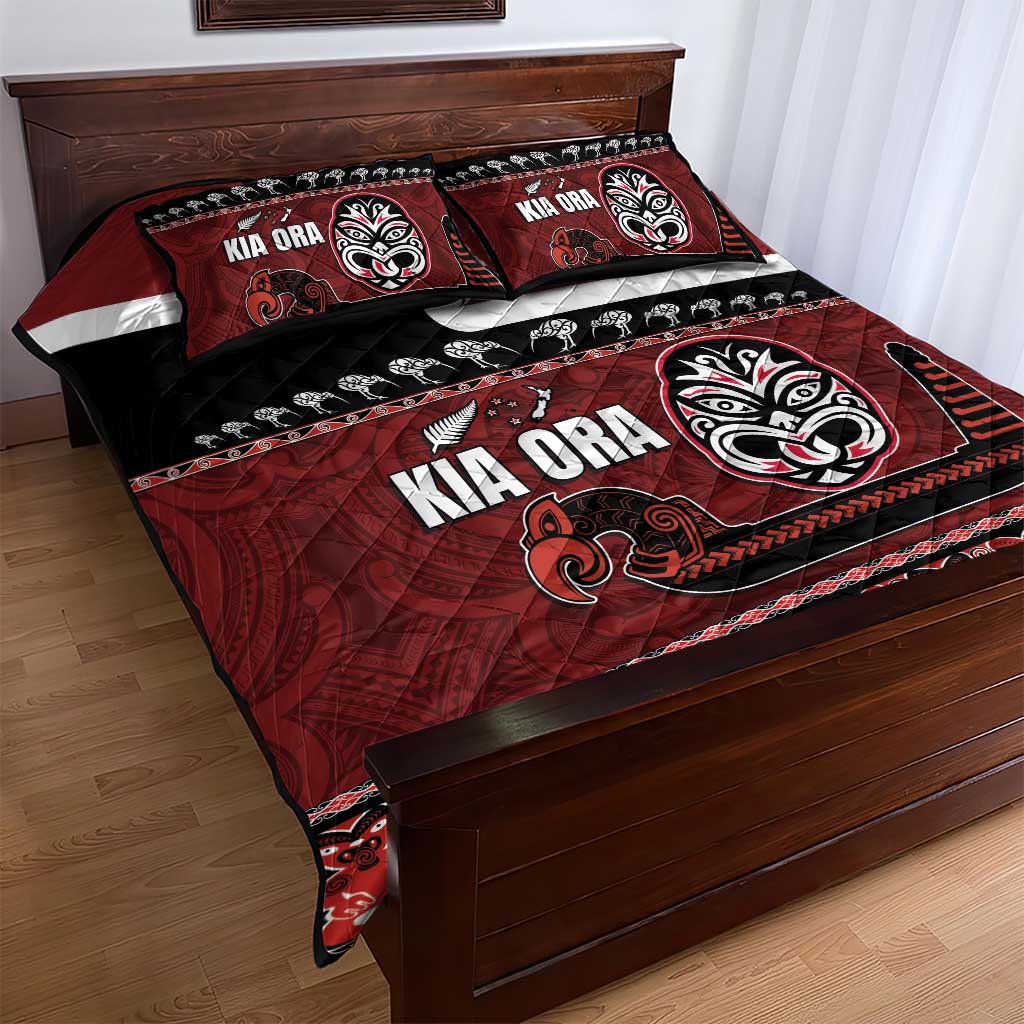 New Zealand Culture Quilt Bed Set Kia Ora Aotearoa Moko Tattoo Mask with Waka and Maori Art Pattern LT03 - Polynesian Pride