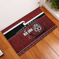 New Zealand Culture Rubber Doormat Kia Ora Aotearoa Moko Tattoo Mask with Waka and Maori Art Pattern
