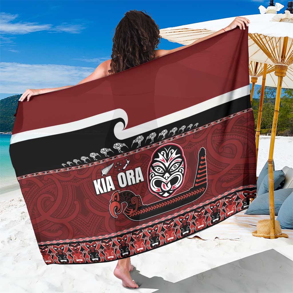 New Zealand Culture Sarong Kia Ora Aotearoa Moko Tattoo Mask with Waka and Maori Art Pattern