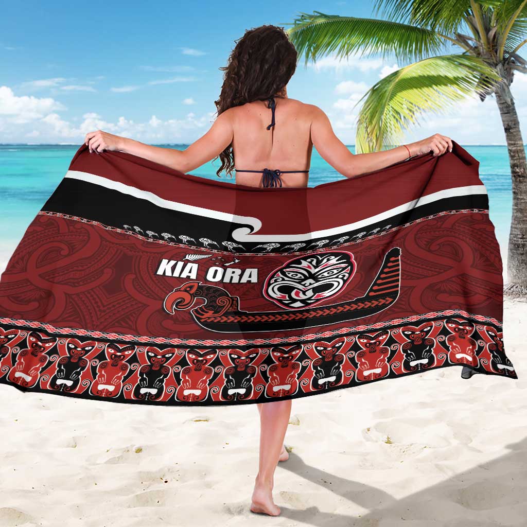 New Zealand Culture Sarong Kia Ora Aotearoa Moko Tattoo Mask with Waka and Maori Art Pattern LT03 - Polynesian Pride