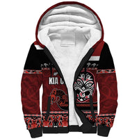 New Zealand Culture Sherpa Hoodie Kia Ora Aotearoa Moko Tattoo Mask with Waka and Maori Art Pattern LT03 Unisex Red - Polynesian Pride
