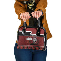 New Zealand Culture Shoulder Handbag Kia Ora Aotearoa Moko Tattoo Mask with Waka and Maori Art Pattern