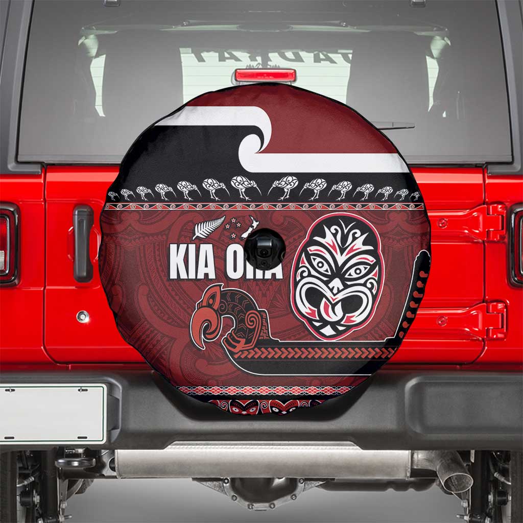 New Zealand Culture Spare Tire Cover Kia Ora Aotearoa Moko Tattoo Mask with Waka and Maori Art Pattern LT03 - Polynesian Pride