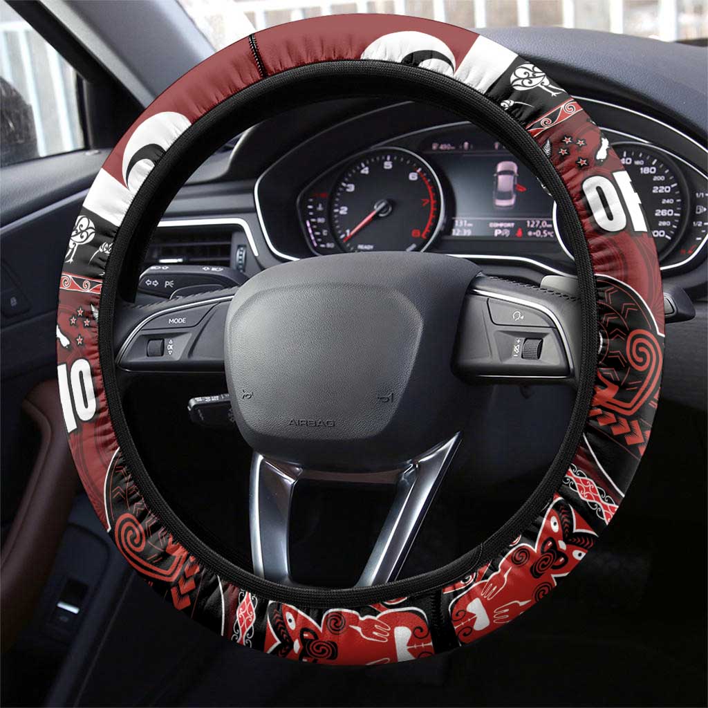 New Zealand Culture Steering Wheel Cover Kia Ora Aotearoa Moko Tattoo Mask with Waka and Maori Art Pattern LT03 - Polynesian Pride