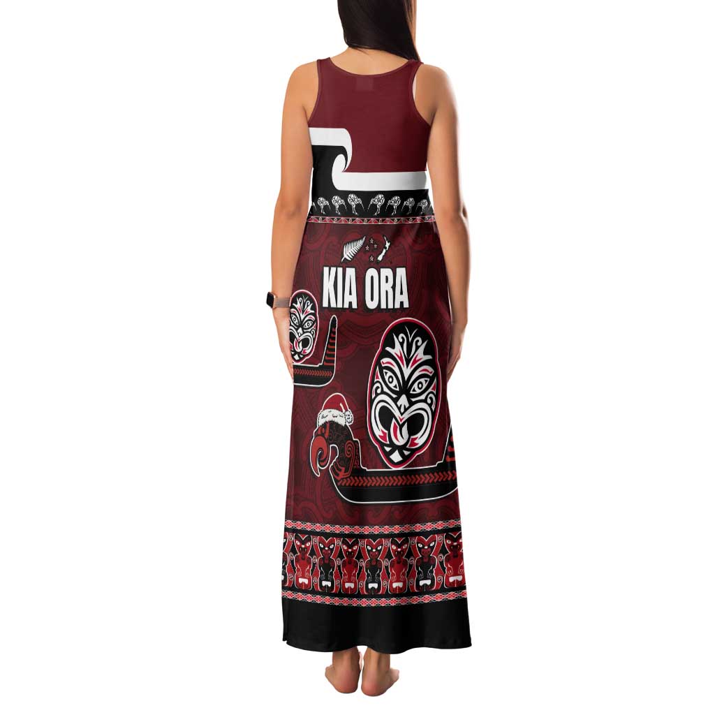 New Zealand Culture Tank Maxi Dress Kia Ora Aotearoa Moko Tattoo Mask with Waka and Maori Art Pattern LT03 - Polynesian Pride