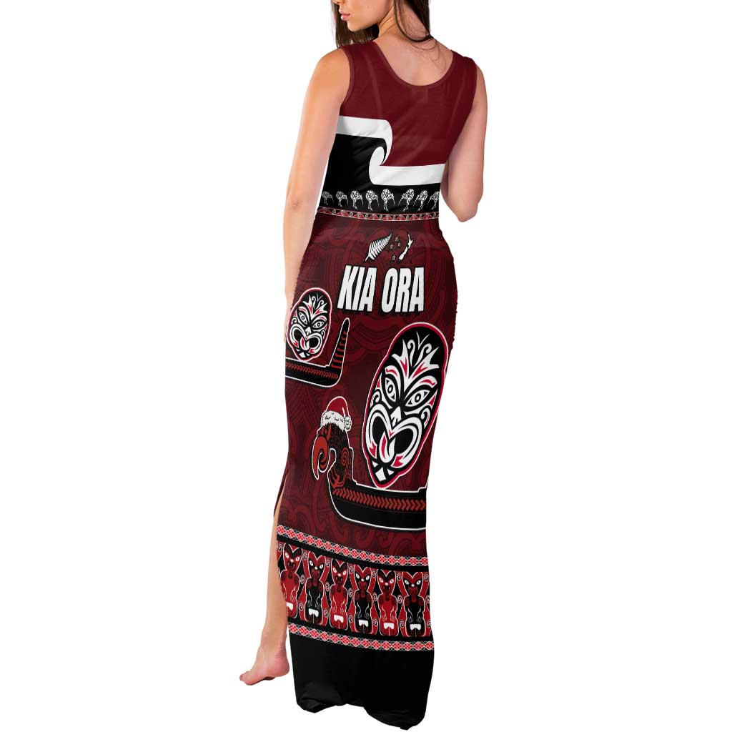 New Zealand Culture Tank Maxi Dress Kia Ora Aotearoa Moko Tattoo Mask with Waka and Maori Art Pattern LT03 - Polynesian Pride