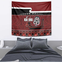 New Zealand Culture Tapestry Kia Ora Aotearoa Moko Tattoo Mask with Waka and Maori Art Pattern