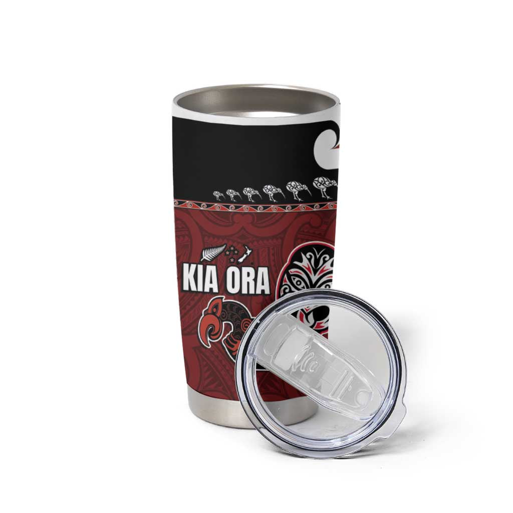 New Zealand Culture Tumbler Cup Kia Ora Aotearoa Moko Tattoo Mask with Waka and Maori Art Pattern LT03 - Polynesian Pride