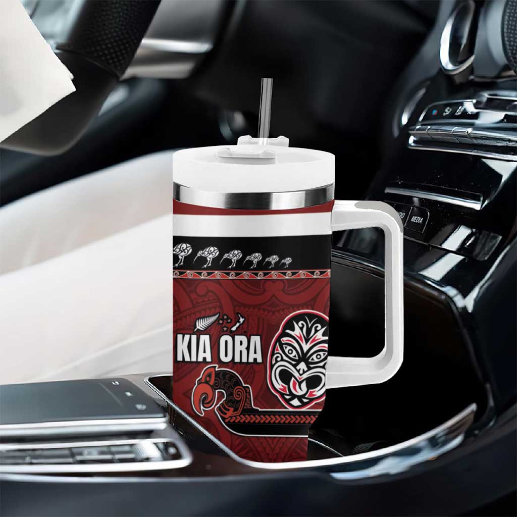 New Zealand Culture Tumbler With Handle Kia Ora Aotearoa Moko Tattoo Mask with Waka and Maori Art Pattern LT03 - Polynesian Pride