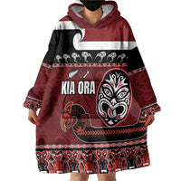 New Zealand Culture Wearable Blanket Hoodie Kia Ora Aotearoa Moko Tattoo Mask with Waka and Maori Art Pattern LT03 - Polynesian Pride