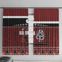 New Zealand Culture Window Curtain Kia Ora Aotearoa Moko Tattoo Mask with Waka and Maori Art Pattern LT03 With Hooks Red - Polynesian Pride