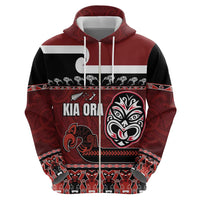New Zealand Culture Zip Hoodie Kia Ora Aotearoa Moko Tattoo Mask with Waka and Maori Art Pattern LT03 - Polynesian Pride