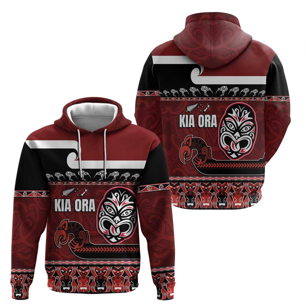 New Zealand Culture Zip Hoodie Kia Ora Aotearoa Moko Tattoo Mask with Waka and Maori Art Pattern LT03 - Polynesian Pride
