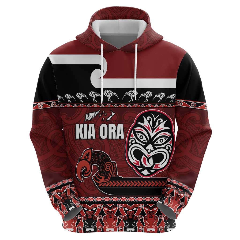 New Zealand Culture Zip Hoodie Kia Ora Aotearoa Moko Tattoo Mask with Waka and Maori Art Pattern LT03 - Polynesian Pride