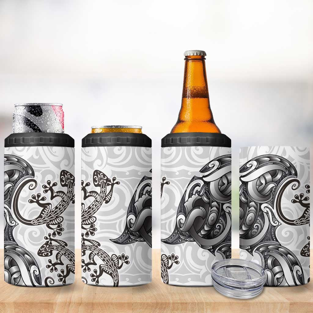 New Zealand Gecko Maori Art Tattoo 4 in 1 Can Cooler Tumbler White Color