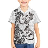 New Zealand Gecko Maori Art Tattoo Family Matching Long Sleeve Bodycon Dress and Hawaiian Shirt White Color LT03 Son's Shirt White - Polynesian Pride