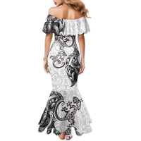 New Zealand Gecko Maori Art Tattoo Family Matching Mermaid Dress and Hawaiian Shirt White Color LT03 - Polynesian Pride