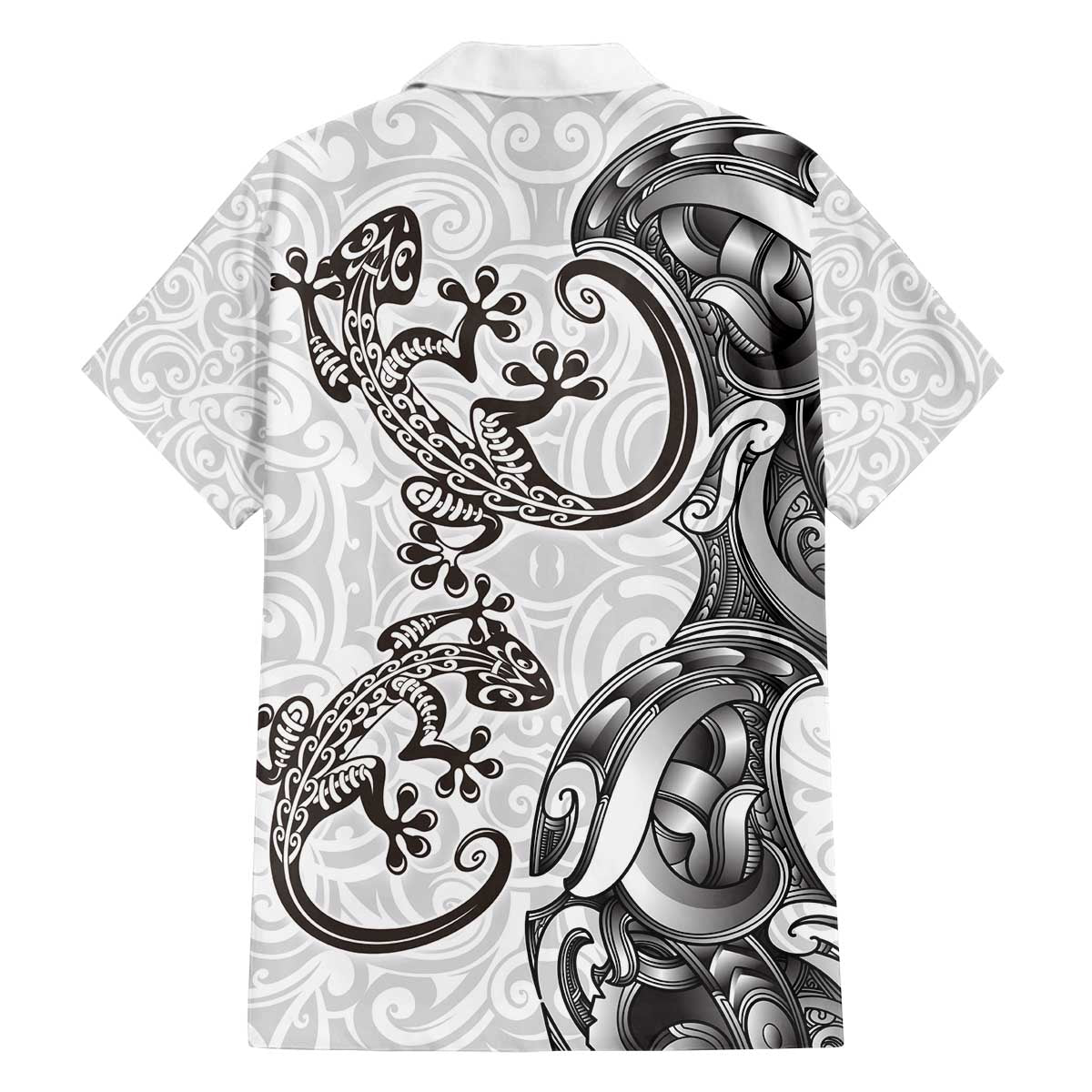 New Zealand Gecko Maori Art Tattoo Family Matching Off The Shoulder Long Sleeve Dress and Hawaiian Shirt White Color LT03 - Polynesian Pride