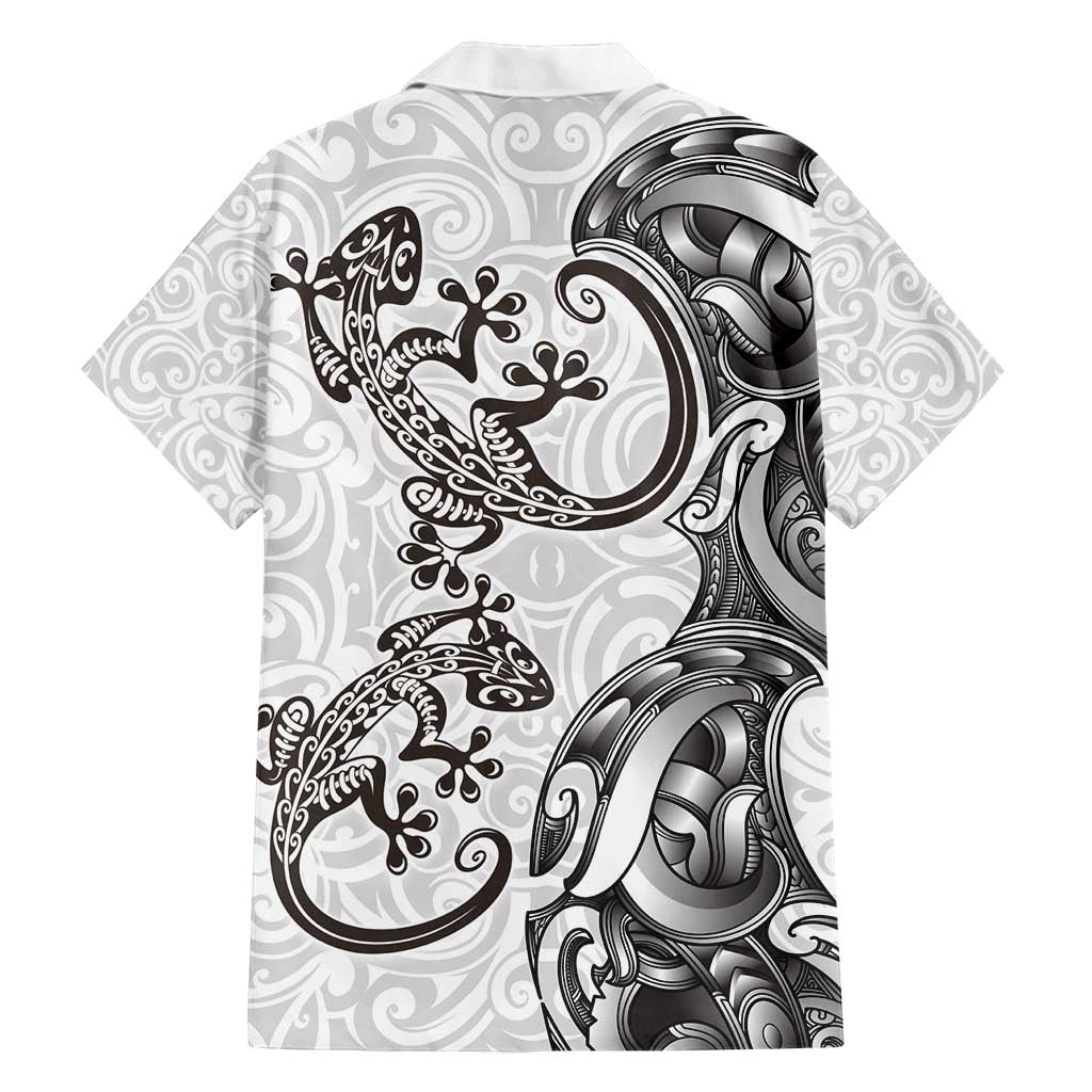 New Zealand Gecko Maori Art Tattoo Family Matching Off Shoulder Maxi Dress and Hawaiian Shirt White Color LT03 - Polynesian Pride