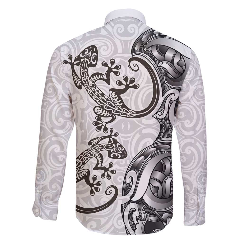 New Zealand Gecko Maori Art Tattoo Family Matching Puletasi and Hawaiian Shirt White Color LT03 - Polynesian Pride