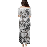 New Zealand Gecko Maori Art Tattoo Family Matching Puletasi and Hawaiian Shirt White Color LT03 - Polynesian Pride