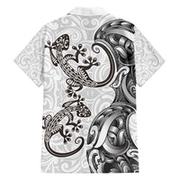 New Zealand Gecko Maori Art Tattoo Family Matching Short Sleeve Bodycon Dress and Hawaiian Shirt White Color LT03 - Polynesian Pride