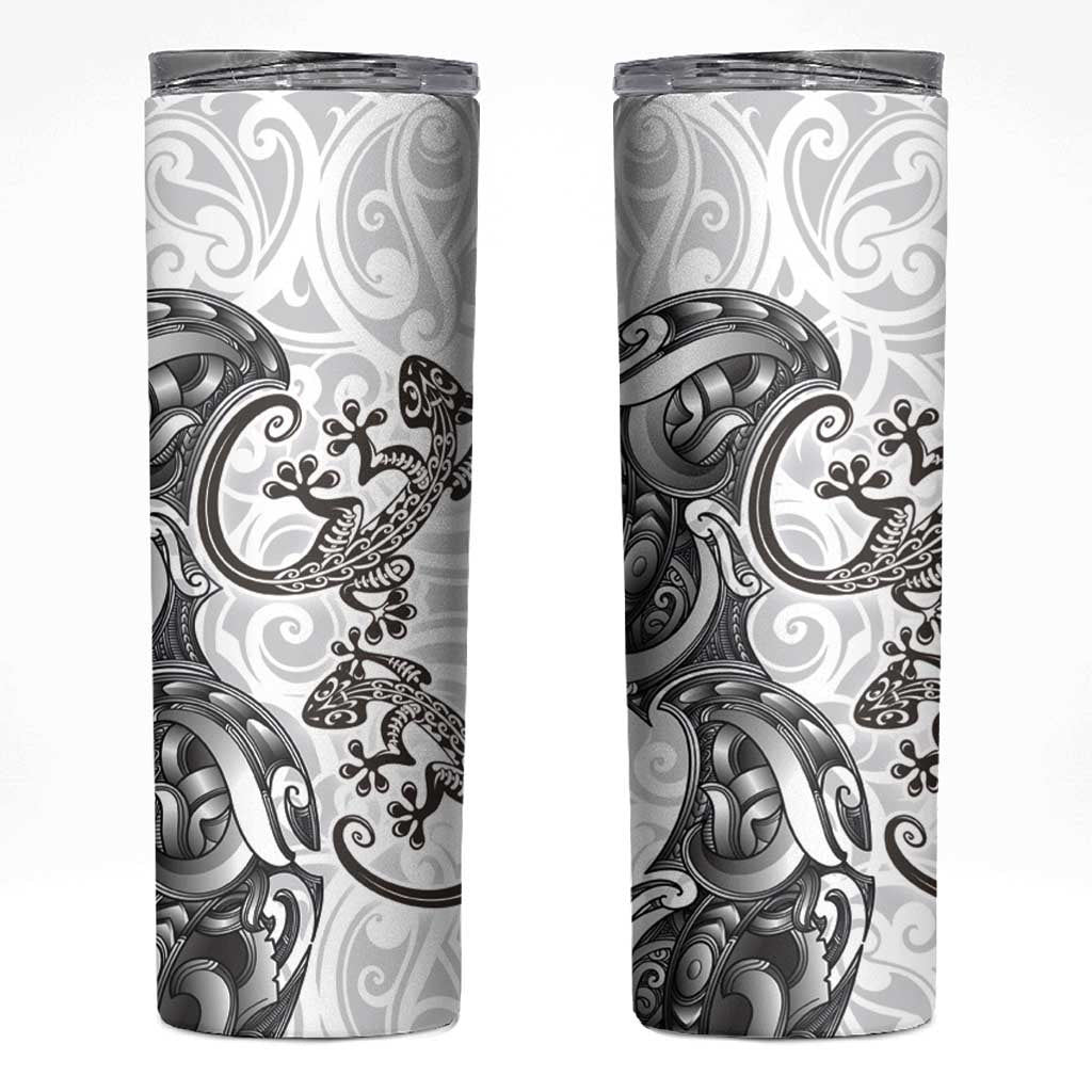 New Zealand Gecko Maori Art Tattoo Skinny Tumbler White Color LT03 White - Polynesian Pride
