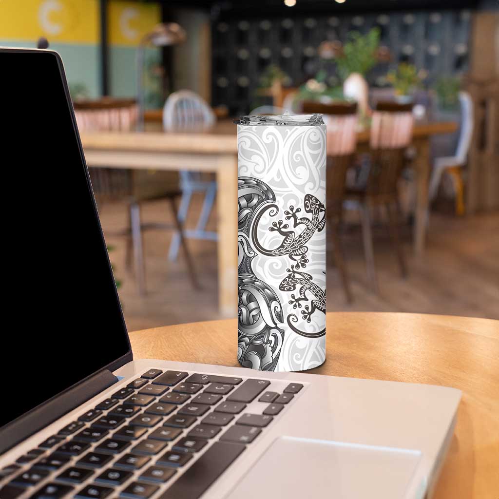New Zealand Gecko Maori Art Tattoo Skinny Tumbler White Color LT03 - Polynesian Pride