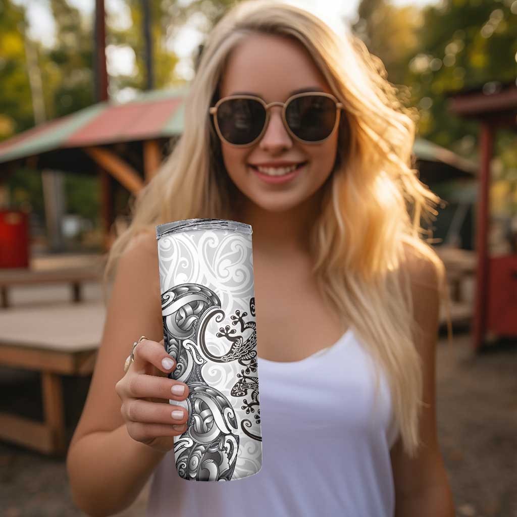New Zealand Gecko Maori Art Tattoo Skinny Tumbler White Color LT03 - Polynesian Pride