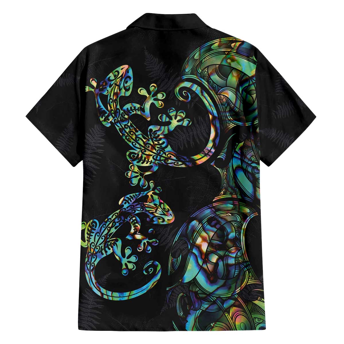 New Zealand Gecko Maori Art Tattoo Family Matching Off The Shoulder Long Sleeve Dress and Hawaiian Shirt Silver Fern and Paua Shell Mode LT03 - Polynesian Pride