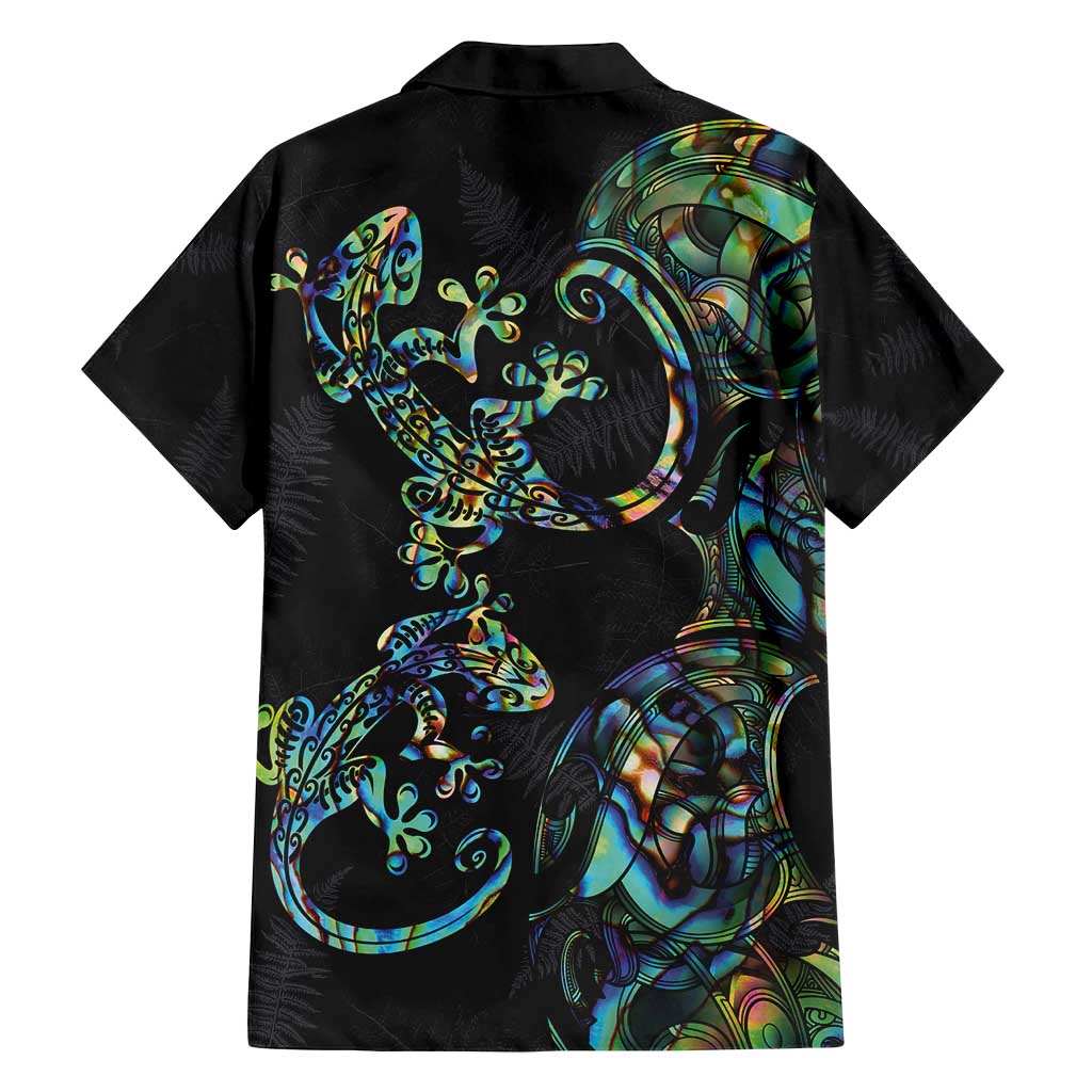 New Zealand Gecko Maori Art Tattoo Family Matching Off Shoulder Maxi Dress and Hawaiian Shirt Silver Fern and Paua Shell Mode LT03 - Polynesian Pride